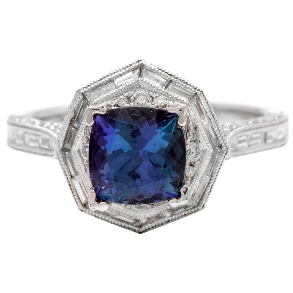 235 Ct Tanzanite  Diamond 18kw Gold Ring